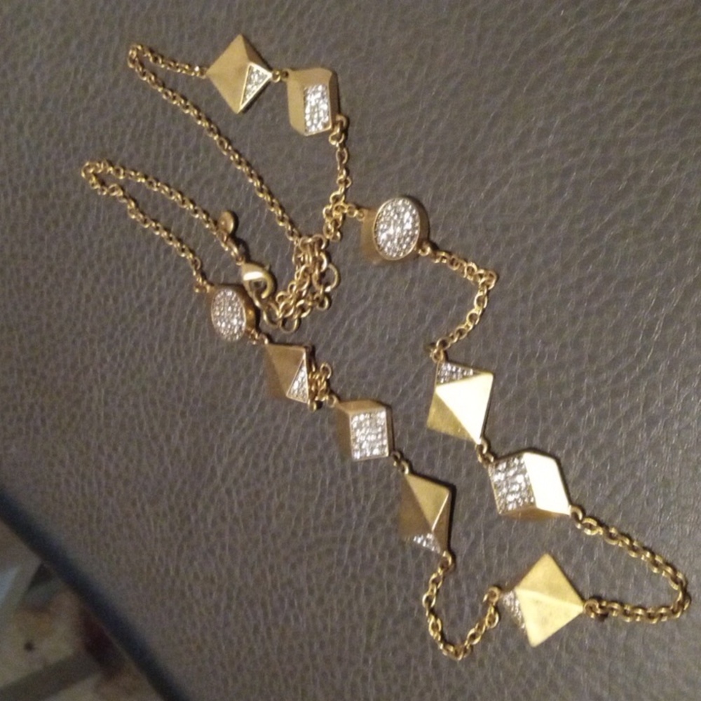 J Crew Gorgeous Gold W/Rhinestone Accents Perfect Blend Of Shapes/Colors/Bling!